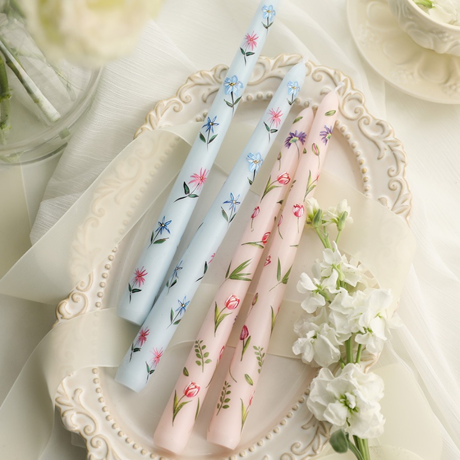 Long Romantic Hand Painted Rose Candle for Home & Wedding Decor
