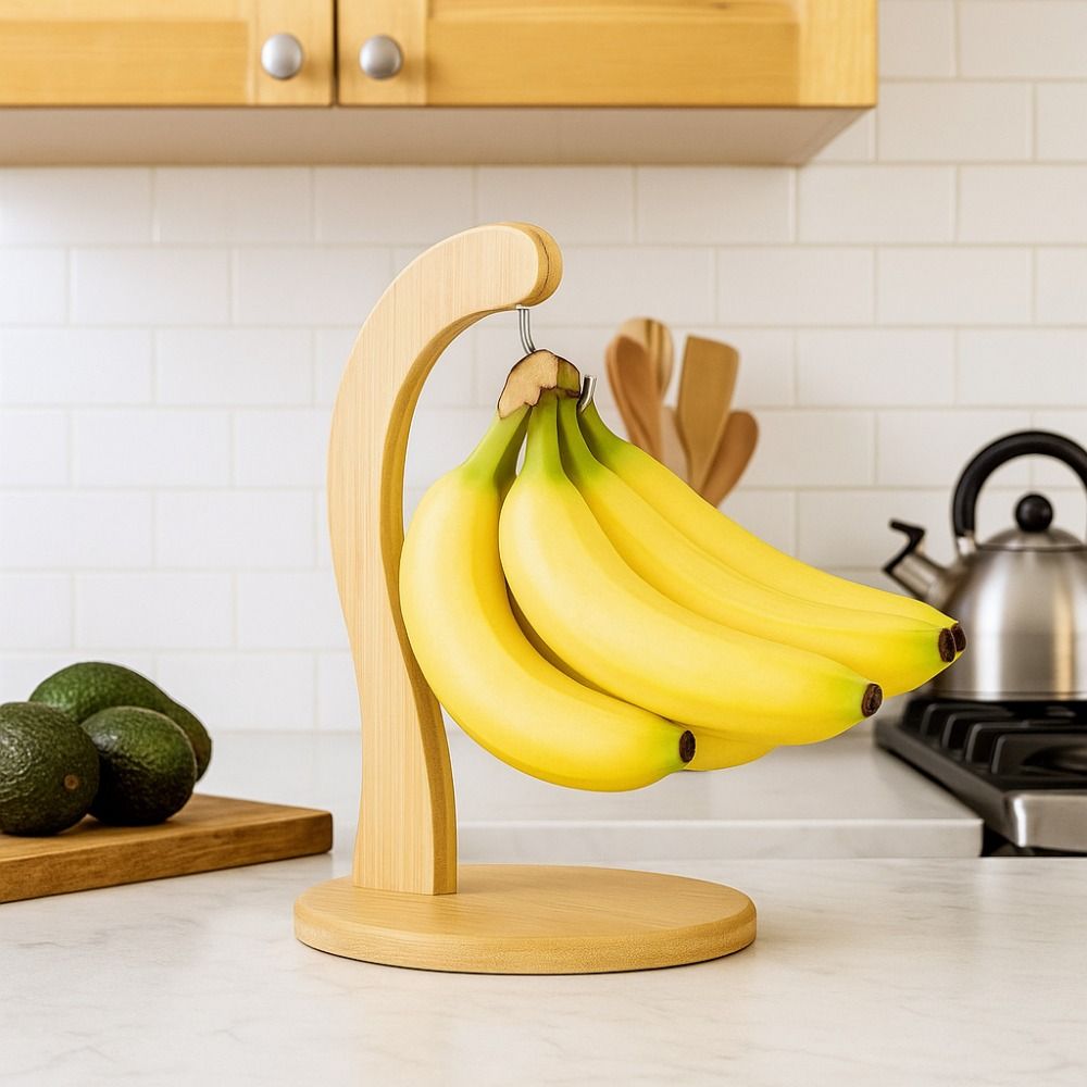 Space-Saving Wooden Banana Holder with Hanging Hook, Keep Your Fruit Fresh