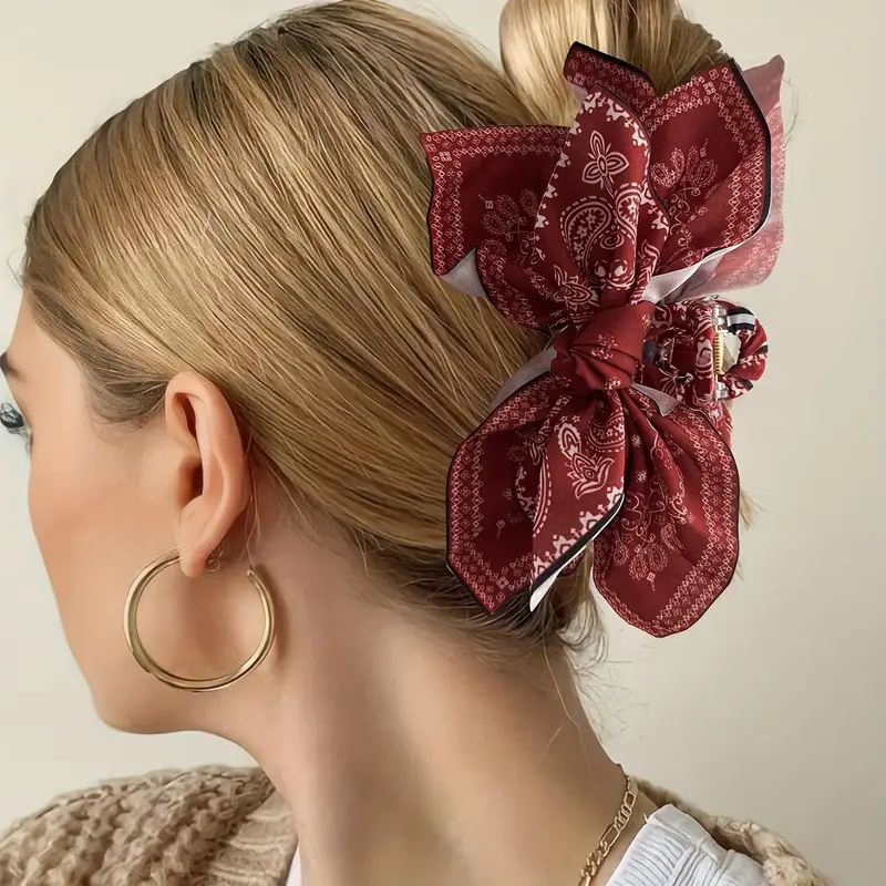 Double-Sided Cashew Flower Butterfly Knot Hair Clip – Stylish Summer Shark Clip for Fashion Lovers