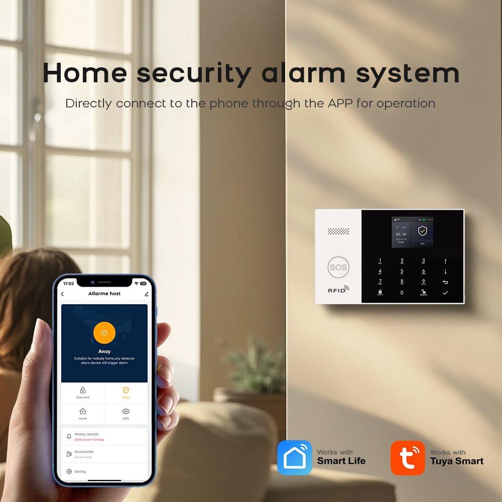 Smart Home Security System, Tuya GSM WiFi Alarm with Alexa Integration - Wireless Alarm
