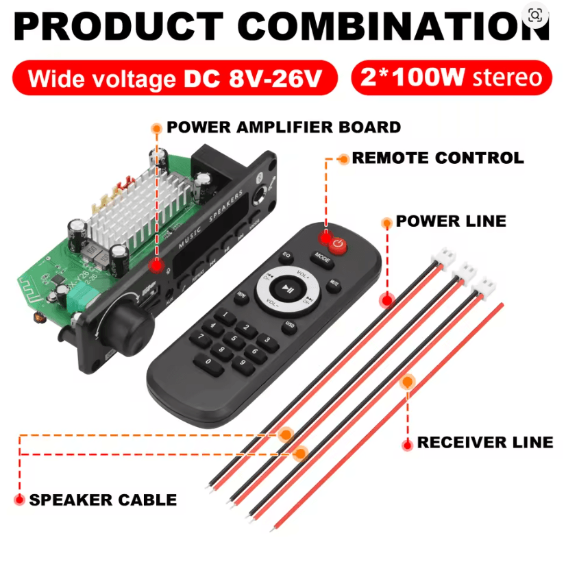 200W Bluetooth Amplifier Board with MP3 WAV Decoder and Mic