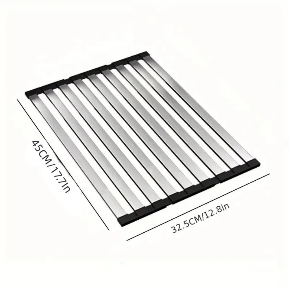 Premium 304 Stainless Steel Roll-Up Dish Drying Rack – Foldable & Retractable Sink Drainer