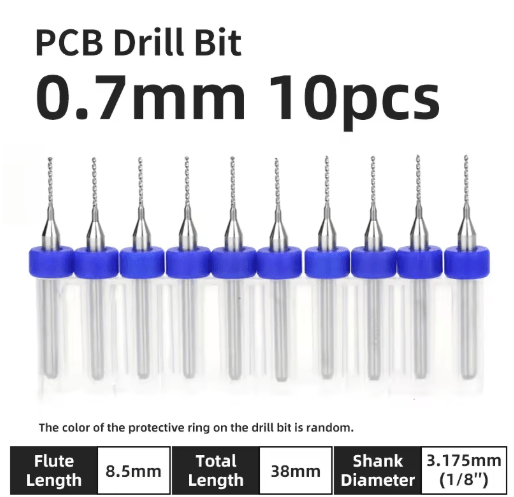 TOOLEYE Micro PCB Drill Bit Set – 10pcs Precision CNC Drills (0.1–3.175mm, 1/8 Shank)