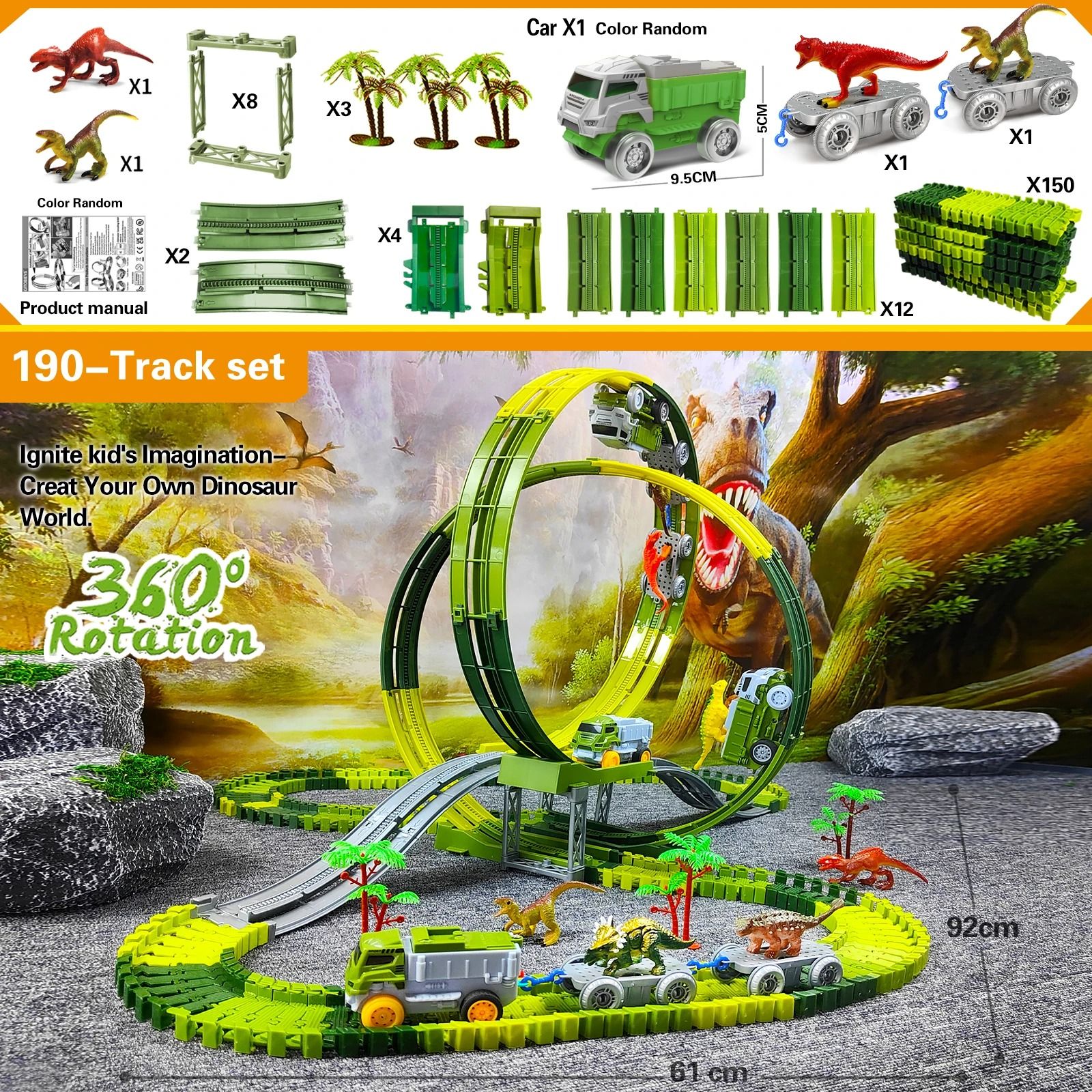Children Electric Dinosaur Track Car Toy Set