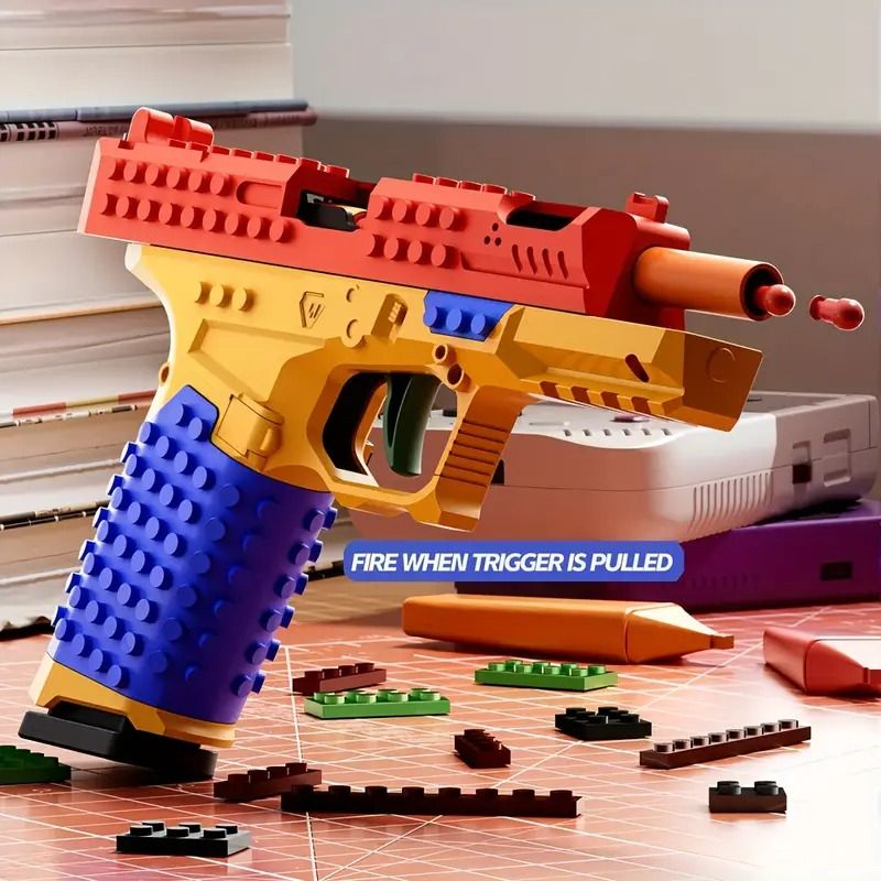 STEM Building Block Gun, Automatic Ejection Soft Bullet Toy, Creative Gift for Kids & Teens