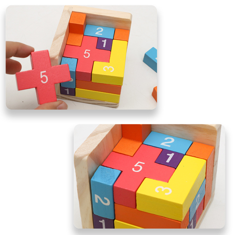 Colorful Wooden Puzzle Cube Classic Luban Lock Brain Teaser Toy for Kids & Adults