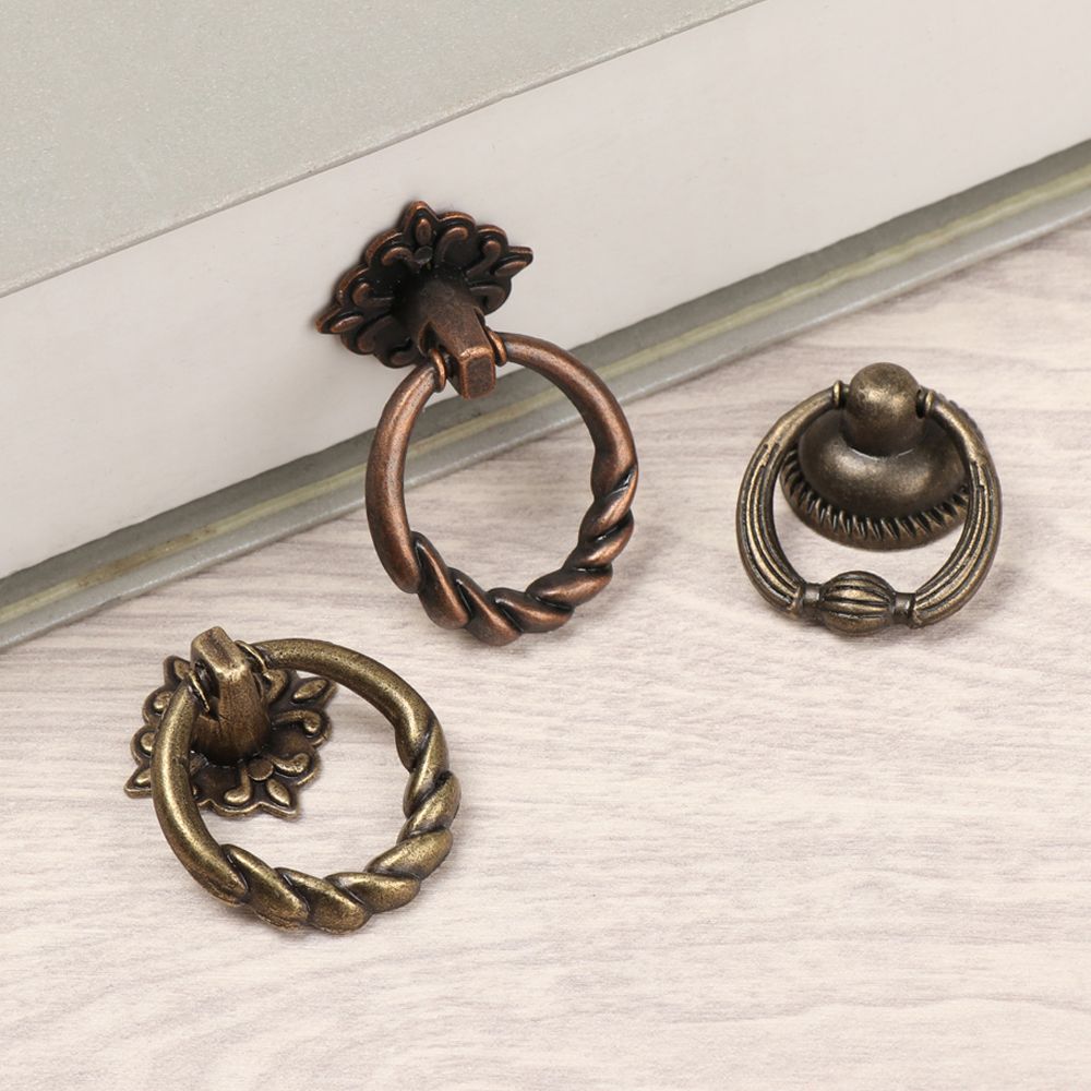Vintage Copper Cabinet Knob Retro Ring Drawer Pull for Kitchen Wardrobe Doors