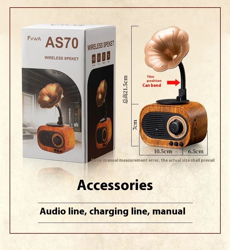 Retro Wooden Bluetooth Speaker with FM & TF Playback
