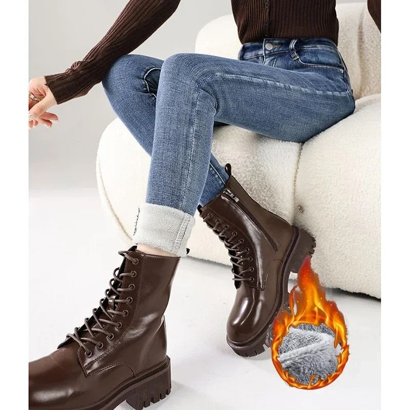 Womens High Waist Fleece Lined Straight Leg Jeans Warm Winter Denim Pants