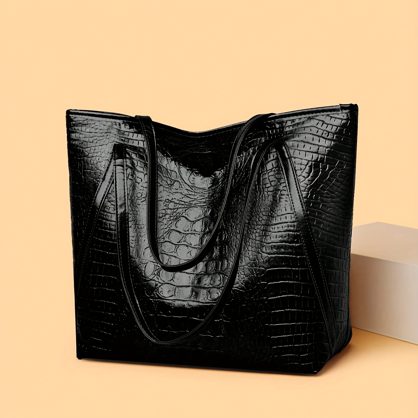 Retro Crocodile Pattern Women's Tote Bag, Stylish Handbag Shoulder Bag, Perfect for Work & Commuting