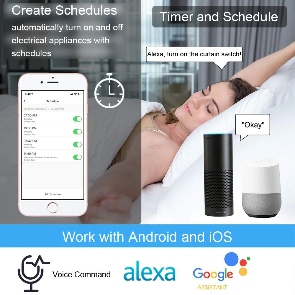 Smart WiFi Curtain Switch, Smart Life Roller Shutter Electric Motor Compatible with Google Home & Alexa Voice Control