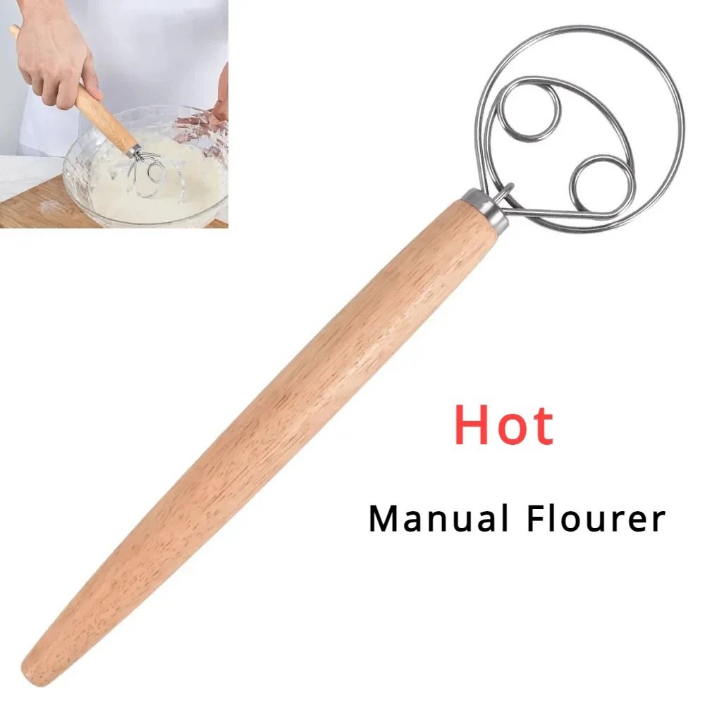 Stainless Steel Danish Dough Whisk with Wooden Handle – Artisan Bread and Pastry Mixer for Effortless Baking