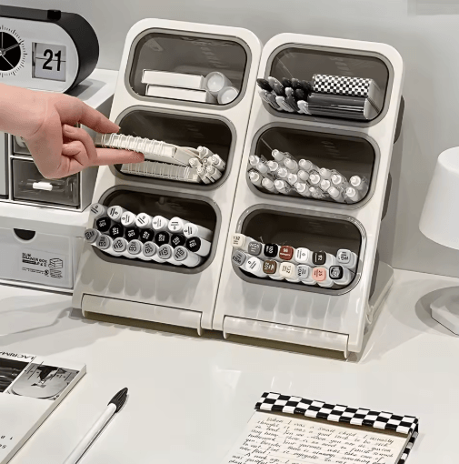 FlexiStore Foldable Multi-Compartment Desk Organizer for Pens, Tea & Coffee Pods