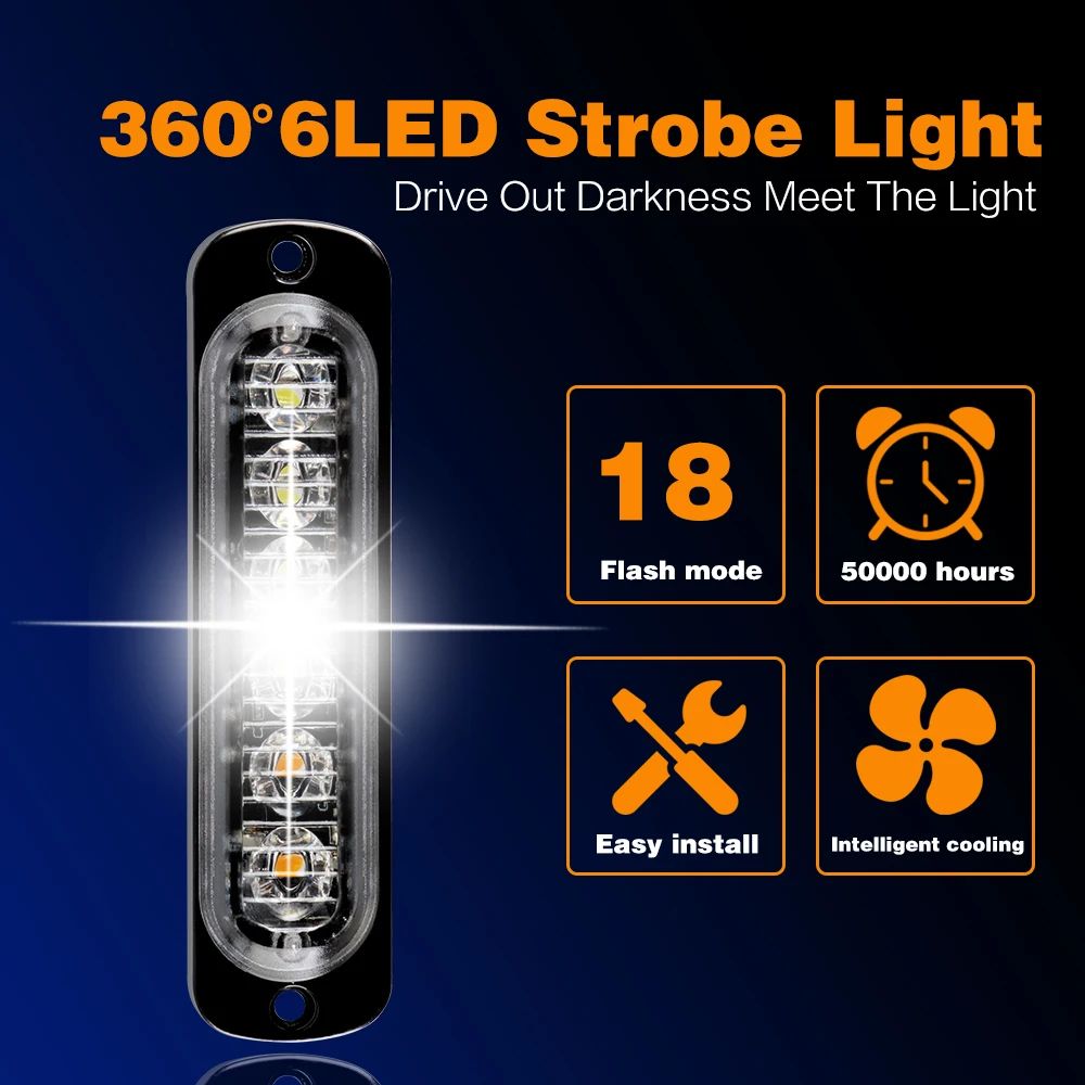 6-LED Grille LED Strobe Light (12V/24V) - Compact Emergency Warning Lamp for Cars & Trucks