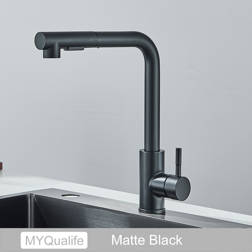 Stainless Steel Pull Out Kitchen Sink Faucet Hot Cold Water Mixer Tap with Two Mode Stream Sprayer Nozzle