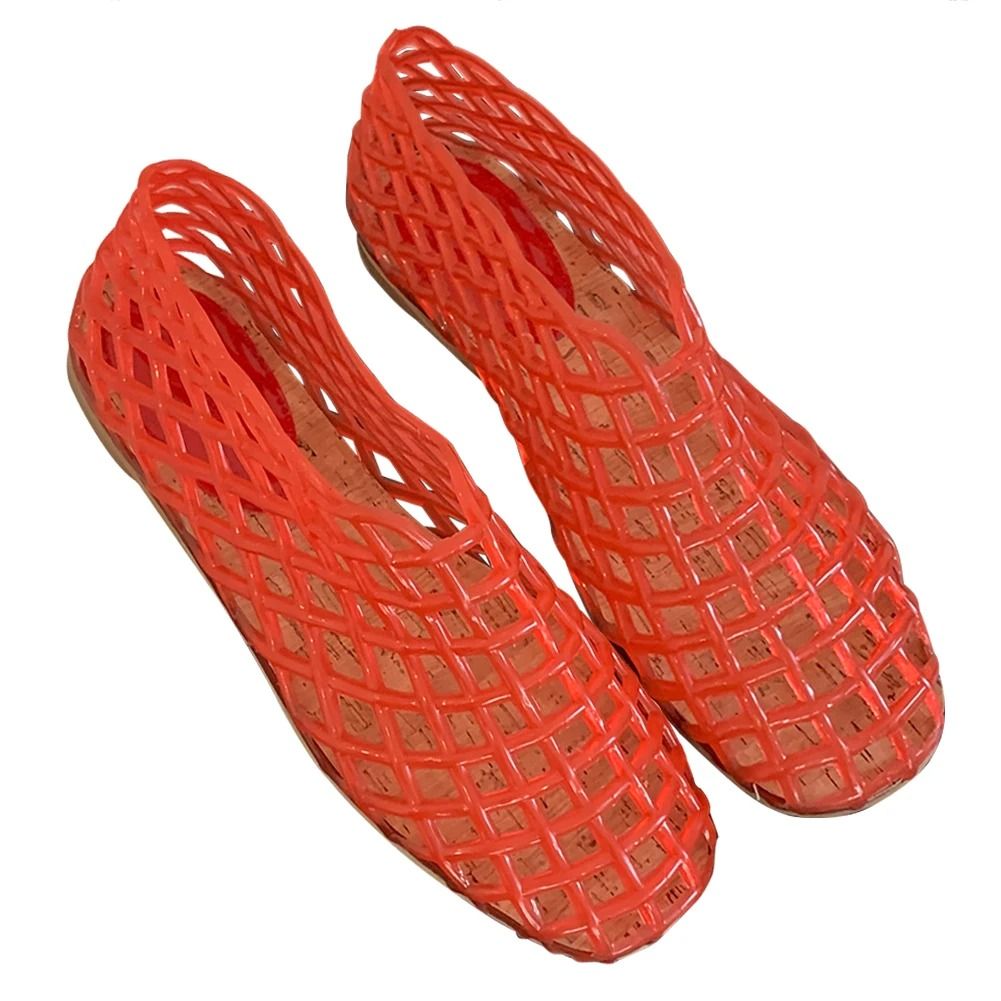 Women Mesh Jelly Ballet Flats Hollow Square Toe Summer Beach Shoes