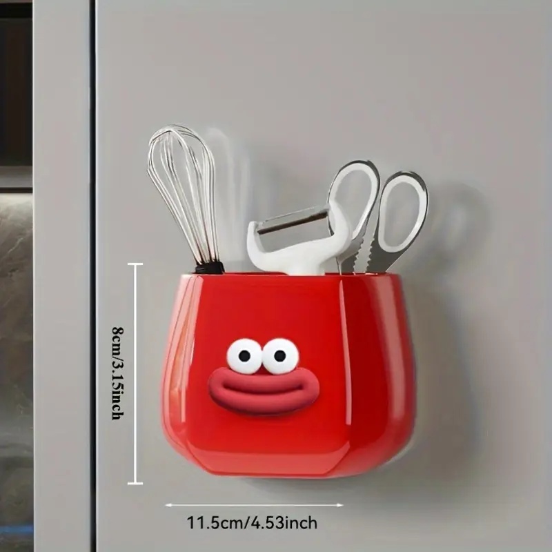 Desktop Storage Space Pen Holder, Magnetic Organizer with Stickers for Home Office, Kitchen, and Bathroom