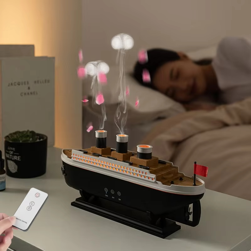 Titanic Ship Model Essential Oil Diffuser & Aroma Humidifier with Remote Control, Jellyfish Smoke Ring Spray