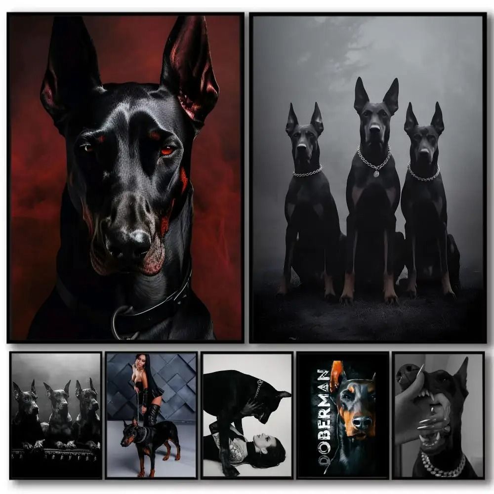 Noir Doberman & Muse Canvas Art | High-Fidelity Cotton Portrait | Executive Studio & Modern Home Sanctuary Decor