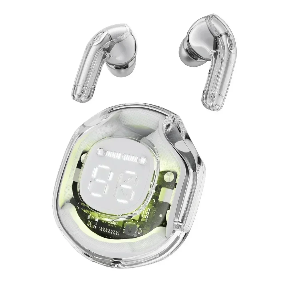 Transparent Bluetooth Earbuds with LED Display Wireless In Ear Earphones