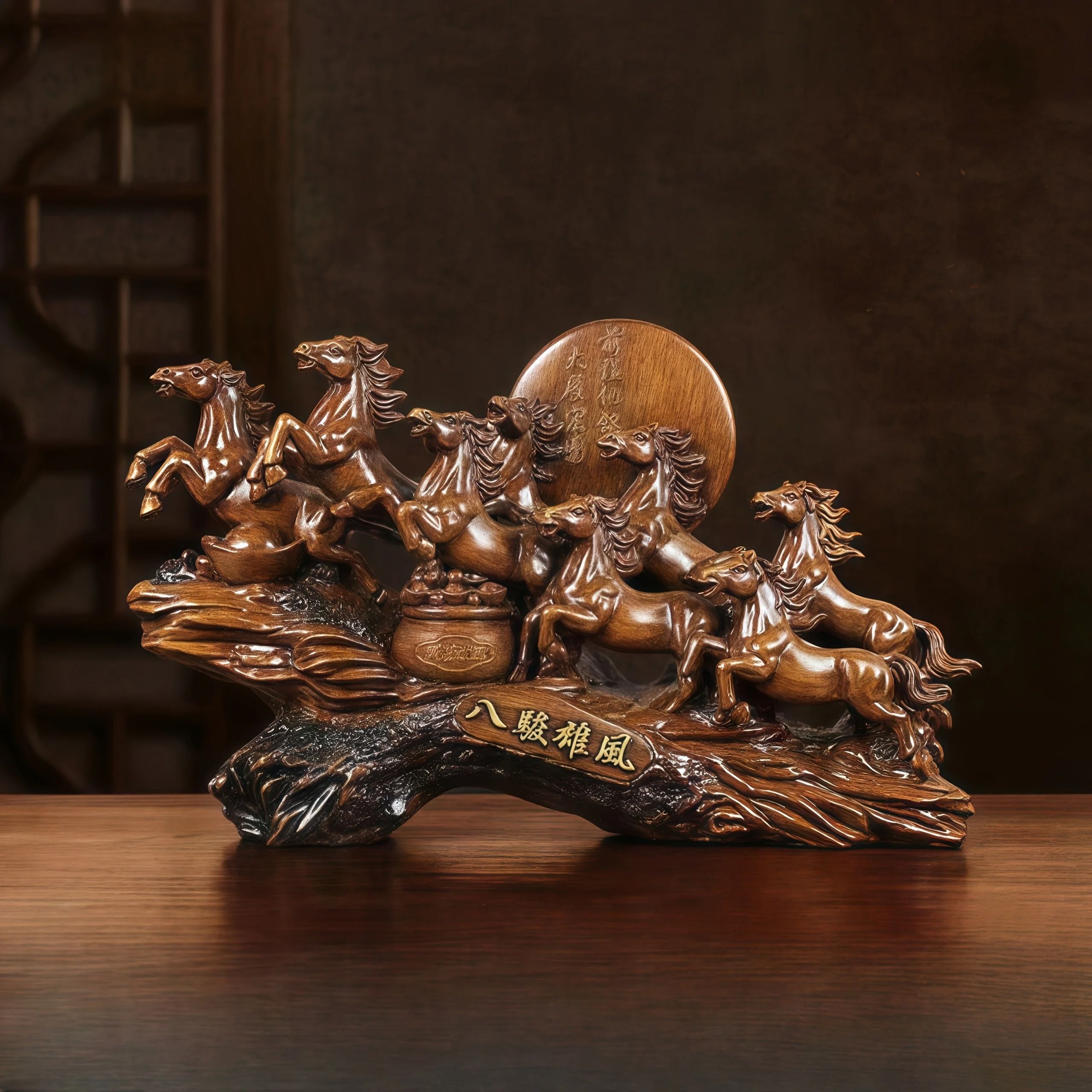 Eight Horses Success Sculpture – High-Definition Modern Feng Shui Decor