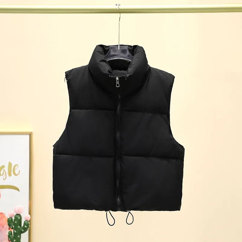 Womens Quilted Cropped Puffer Vest Warm Sleeveless Down Jacket