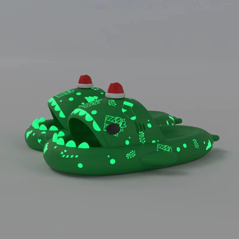 Men Luminous Christmas Shark Slippers, Pirate Milk Cow Sandals, Non-slip EVA Flip Flops, Adult Bathroom Shoes
