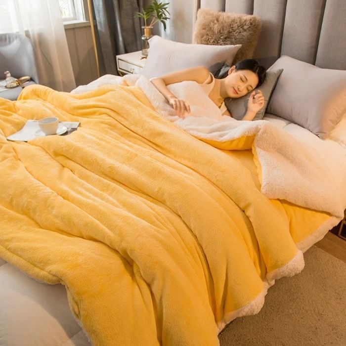 Wool Throw Blanket Keep Warm Winter Bed Blankets Double Sided Queen Duvet