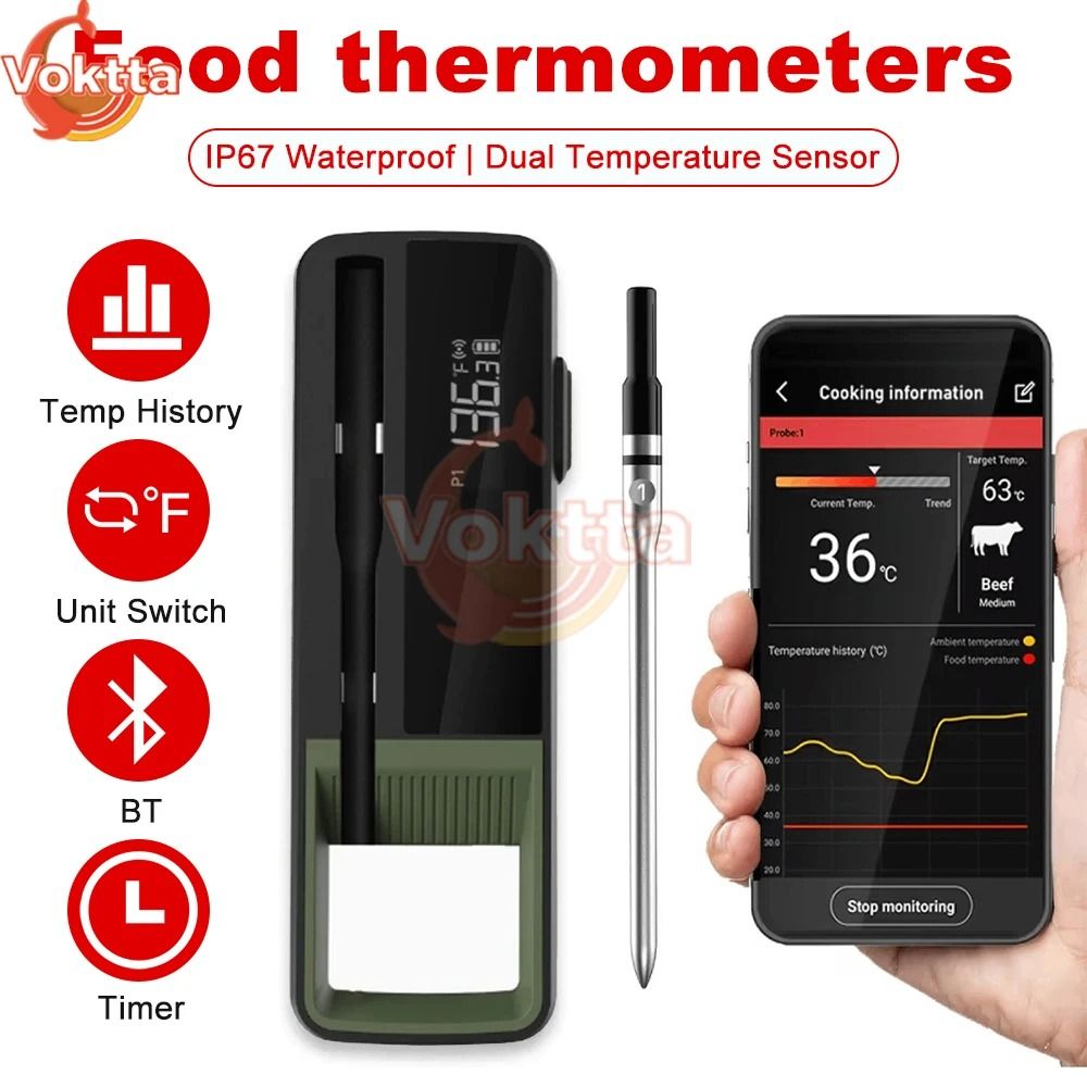 Wireless Bluetooth Food Thermometer With Waterproof Probe And App Control