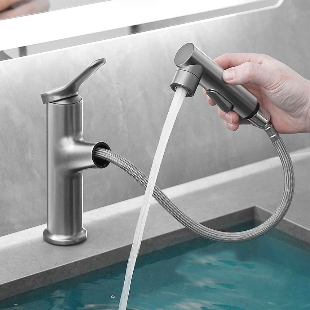 Modern Pull Out Bathroom Sink Faucet with Dual Mode Sprayer