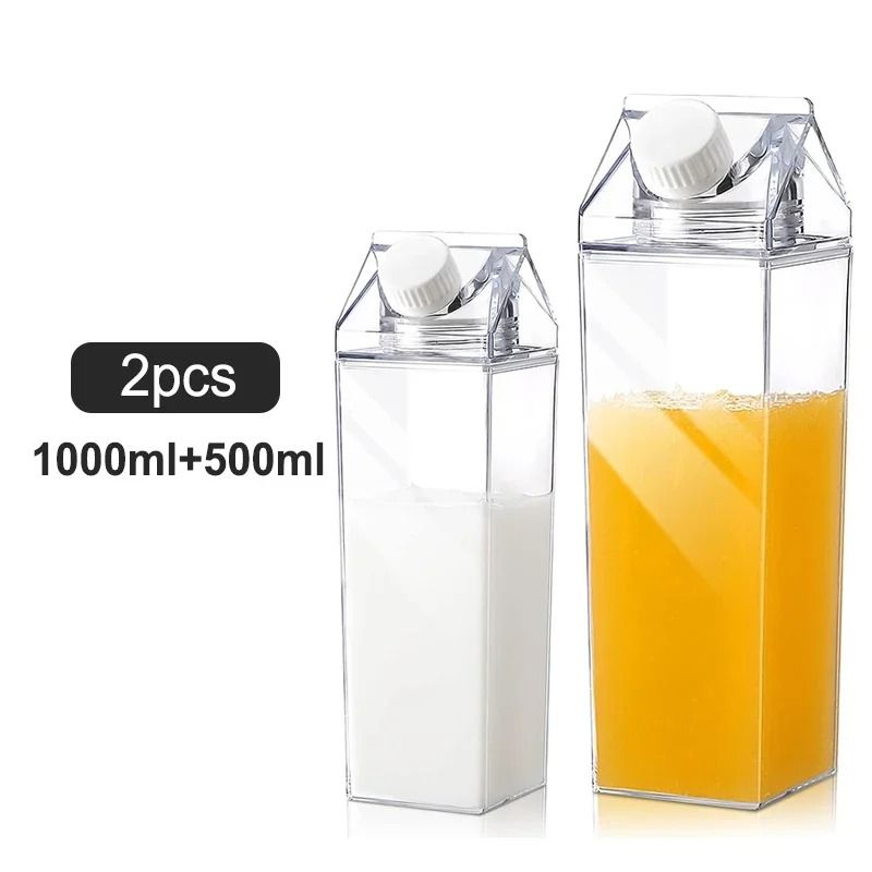 Transparent Square Milk Carton Water Bottle Set