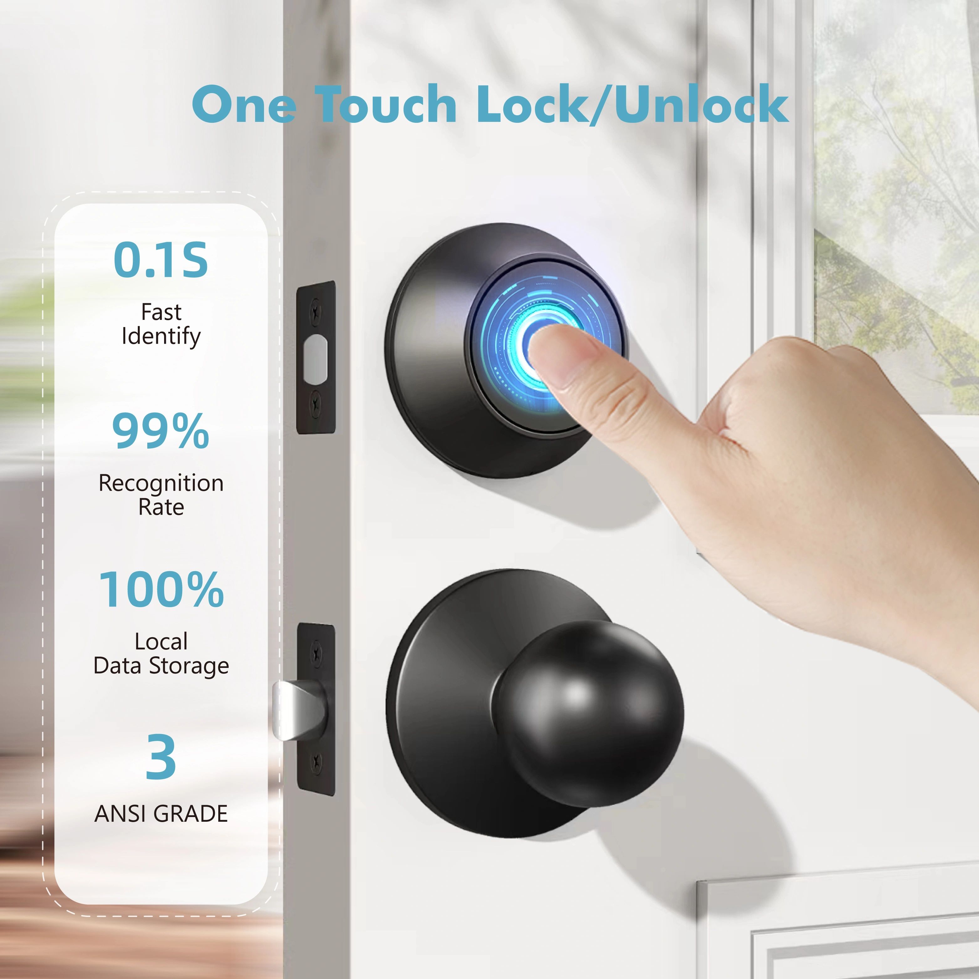 Automatic Smart Deadbolt Lock with Fingerprint, Bluetooth & Key Unlocking, Keyless Entry