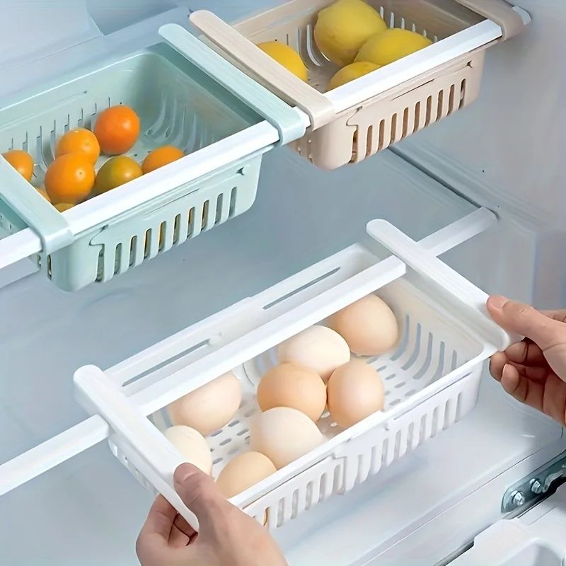 Adjustable Refrigerator Drawer Organizer – Expandable Fridge Shelf Storage Bin for Kitchen Organization