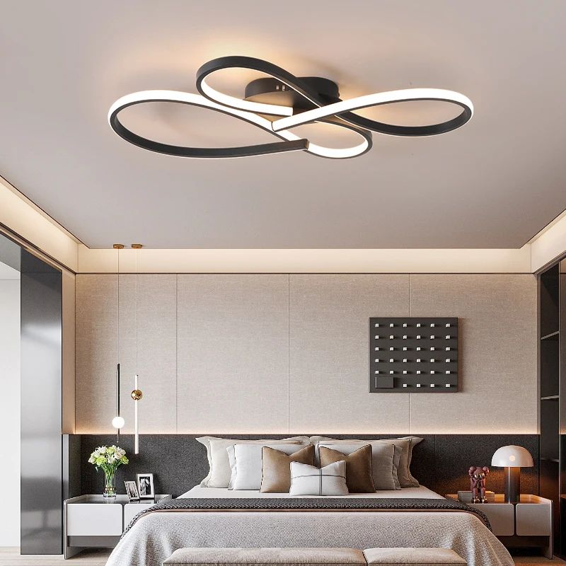 Modern Black LED Ceiling Chandelier with Remote Dimming – Minimalist Acrylic Flush Mount Light Fixture for Living Room
