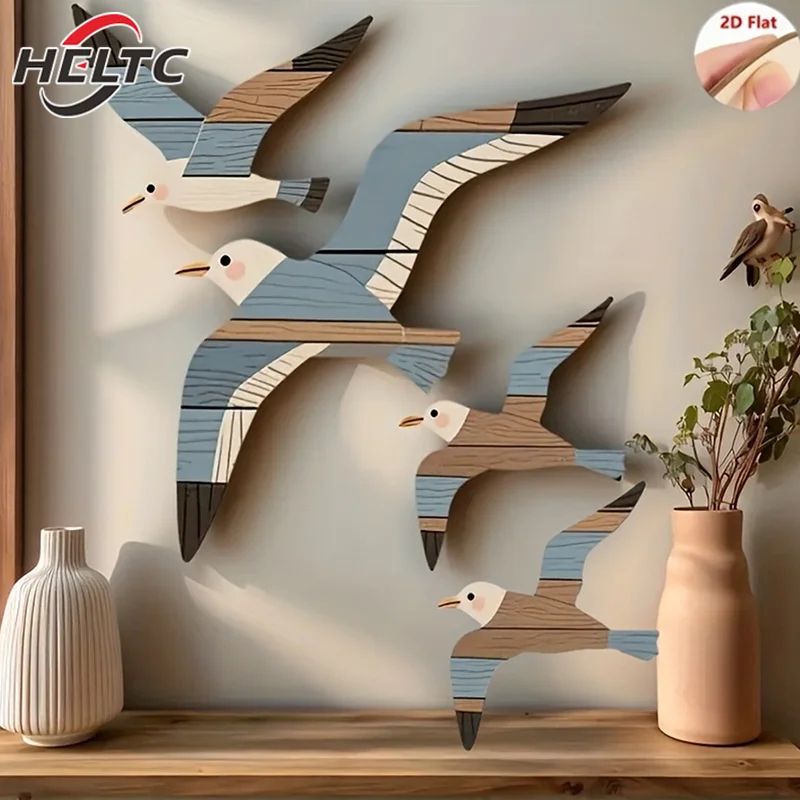 Retro Wooden Seagull Wall Decor Set Coastal Home Decoration