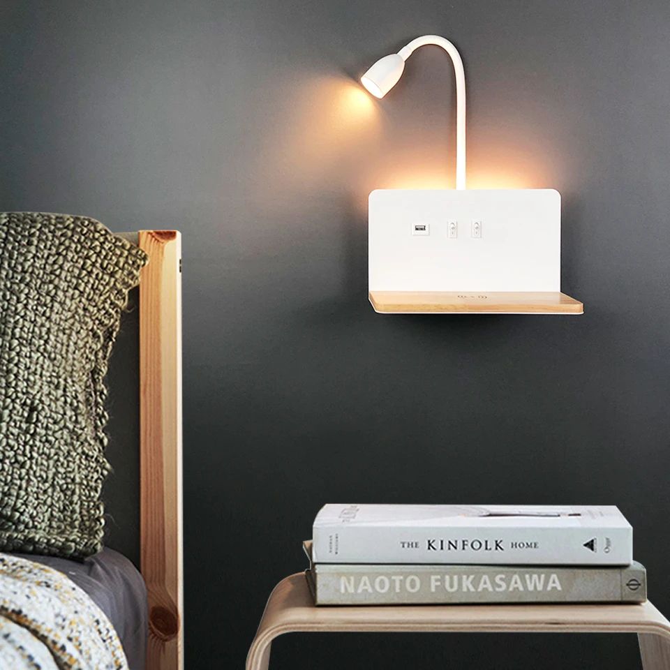 360° Rotatable USB And Wireless Charging LED Wall Lamp