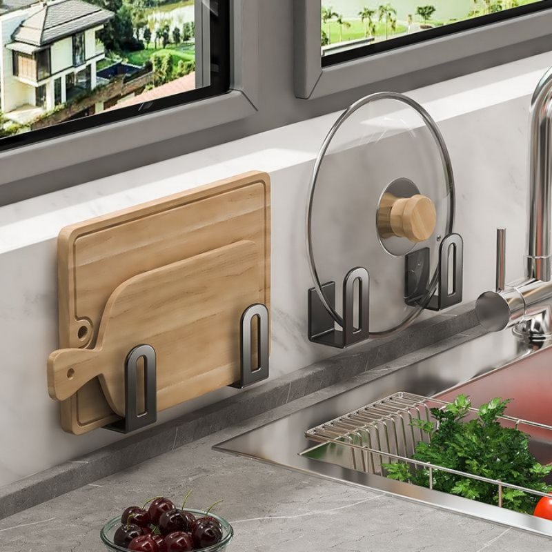 Wall-Mounted Pot Lid Rack, Kitchen Storage Rack, Multi-Functional Organizer for Cutting Boards, Bathroom, Balcony