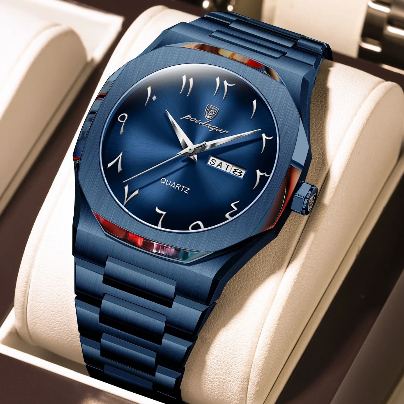 Mens Military Style Watch with Weekday Calendar and Waterproof Design