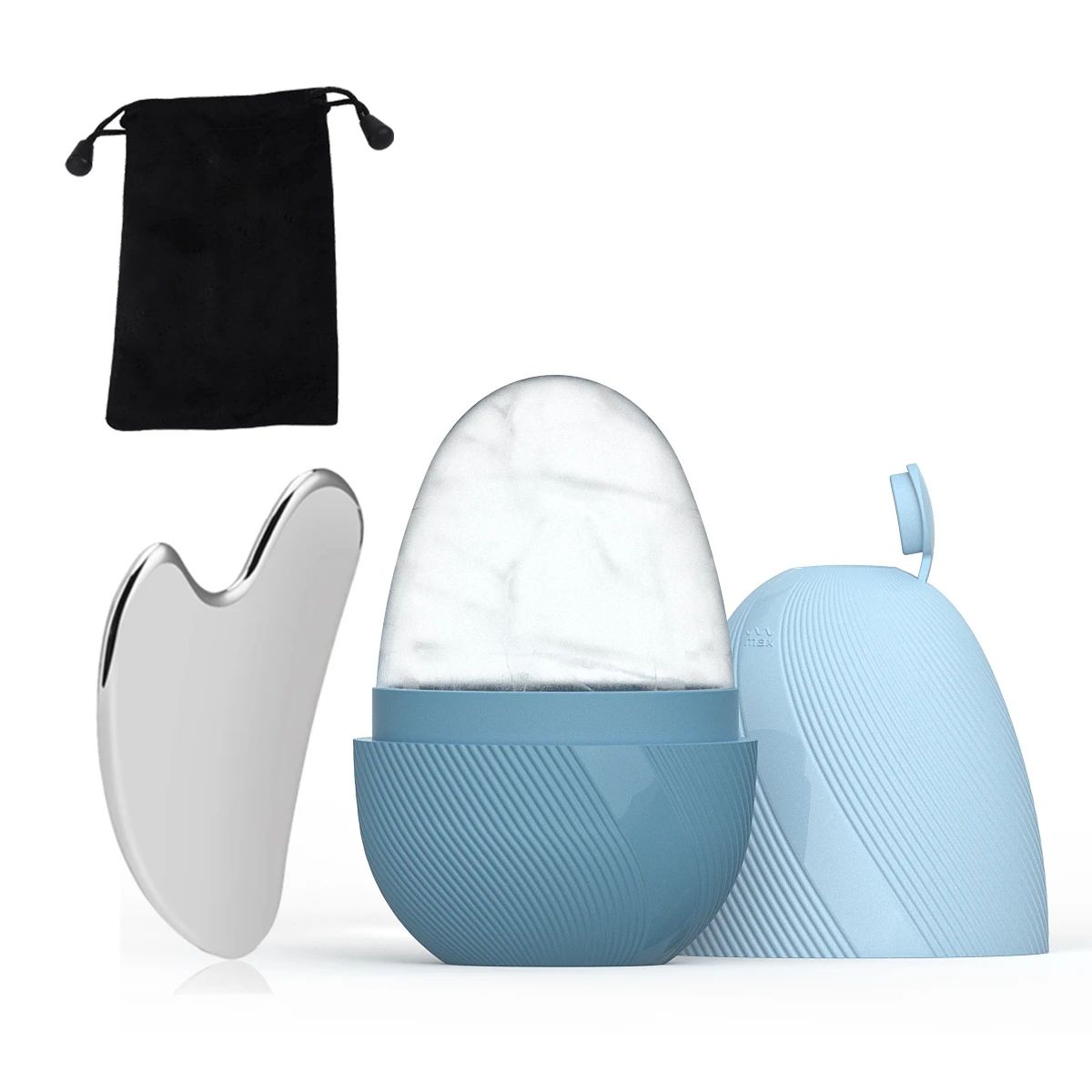 CryoGlow Ice Face Roller & Stainless Steel Gua Sha Facial Sculpting Set