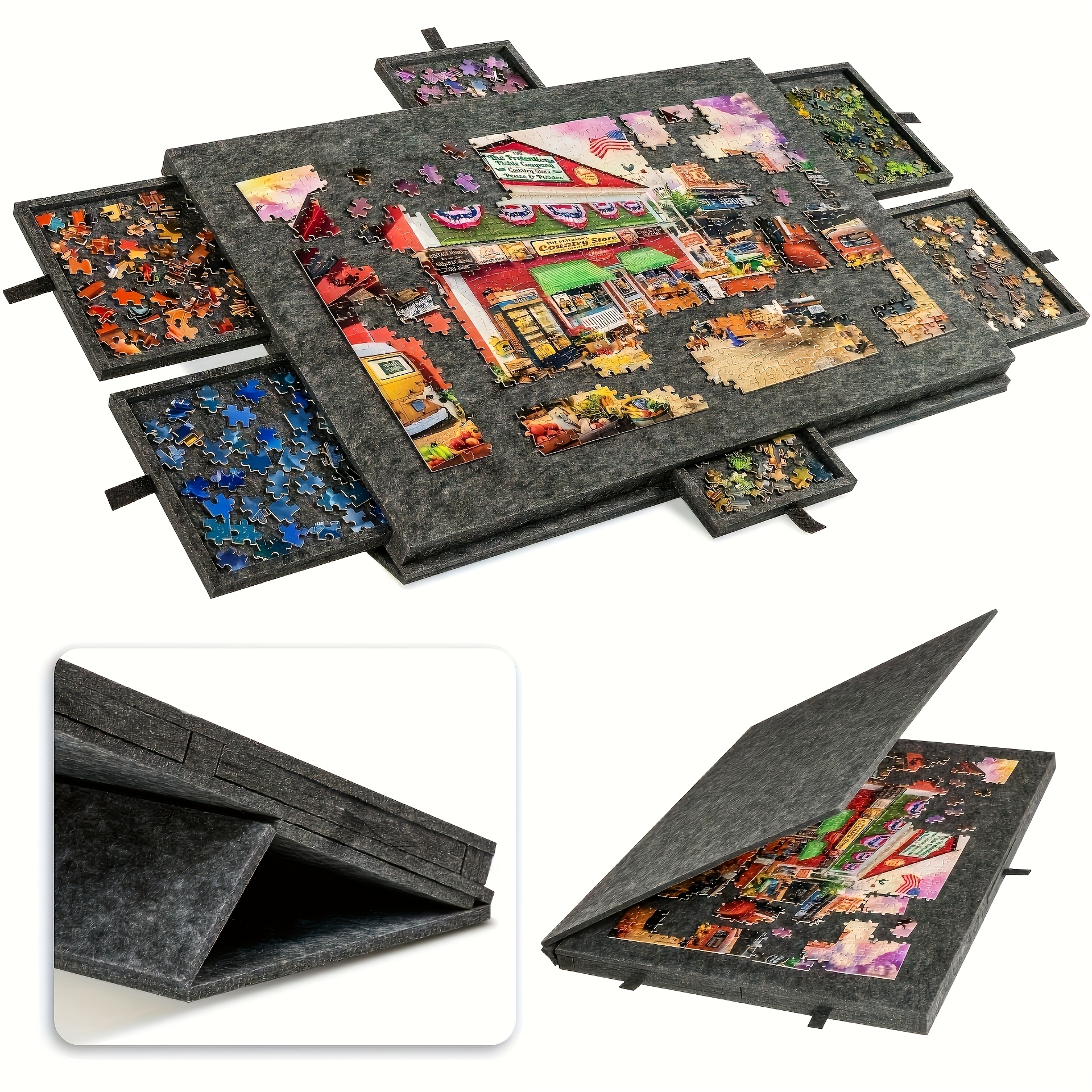 Foldable Puzzle Storage Table with Felt Top, Drawer Organizer for Easy Storage