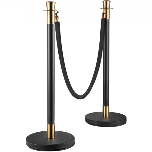 Crowd Control Stanchion Set, Black Velvet Rope Barrier with Rope, Heavy-Duty Crowd Control Posts with Sturdy Concrete