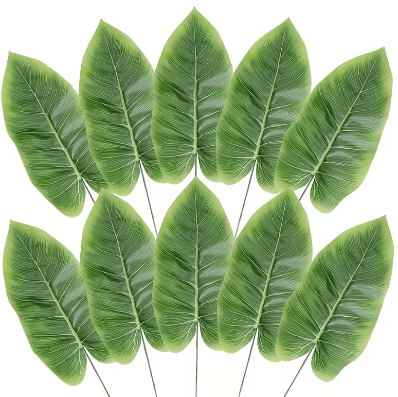 10PCS Artificial Banana Leaf Palm Branches – Realistic Green Foliage Decoration for Wedding, Christmas, Thanksgiving &