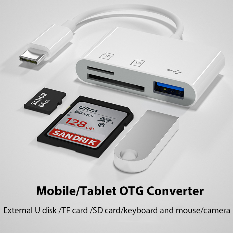 Type C Adaptor, TF CF SD Memory Card Reader, OTG Writer, USB-C for iPad, Mac Book