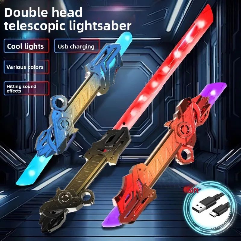 Double-Head Telescopic LED Laser Sword – Rotating 2-in-1 Light Saber Toy for Kids & Adults