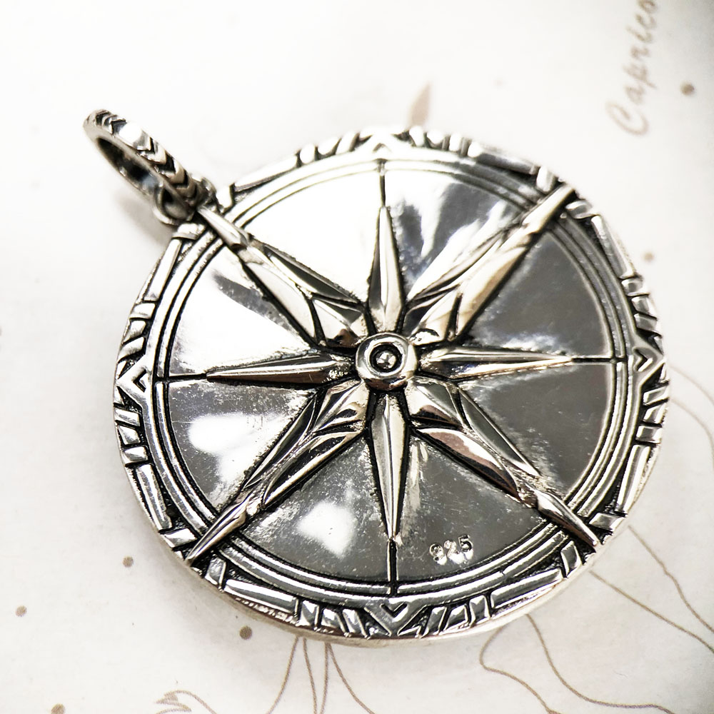 Turquoise Compass Pendant in Sterling Silver Lucky Charm Gift