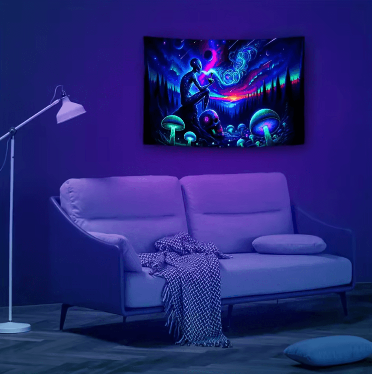 Aurora Borealis Alien Forest Tapestry – UV Reactive Boho Wall Art for Bedroom & Gaming Room