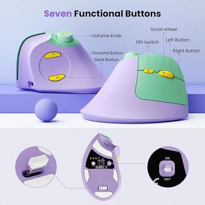 Ergonomic Vertical Wireless Mouse with Multi-Device Mastery