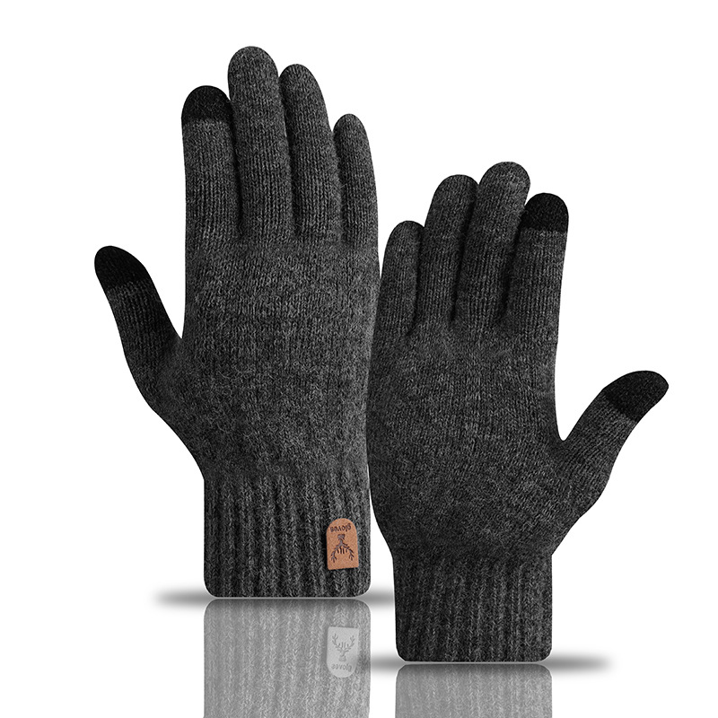 Mens Touchscreen Winter Gloves – Thickened Wool Knitted Cold-Proof Plus Velvet Gloves
