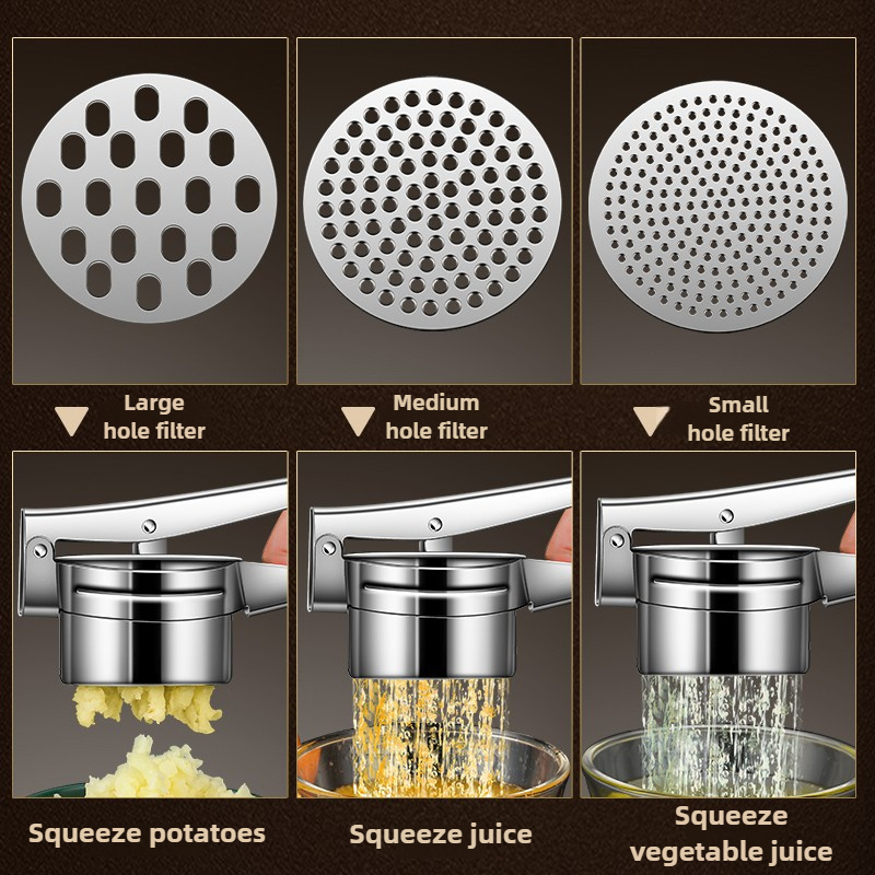 Stainless Steel Masher RicerPress, Crushing Puree, Mashed Potatoes, Fruit Vegetable SqueezerJuicer Press Maker Kitchen