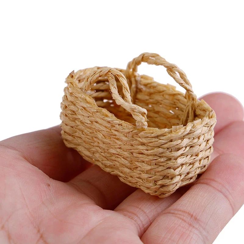 Mini Rattan Dollhouse Basket Handwoven Miniature Storage Decor for 1 12 Scale Dolls